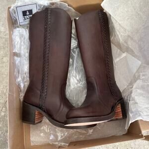 FRYE Sabrina braided Campus Round Toe Tall leather boots size 7